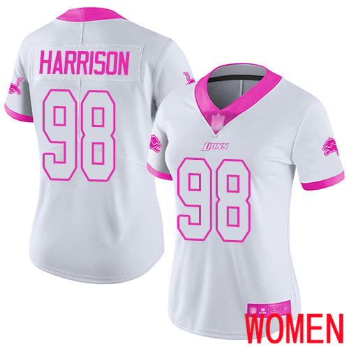 Detroit Lions Limited White Pink Women Damon Harrison Jersey NFL Football #98 Rush Fashion->women nfl jersey->Women Jersey